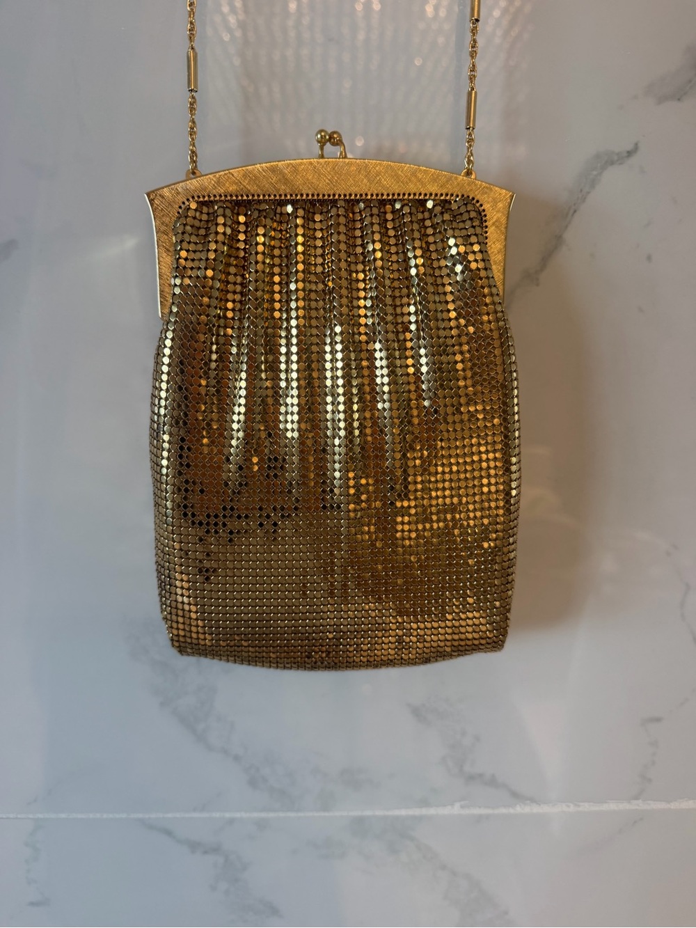 Whiting & Davis Gold Mesh Evening Clutch with Chain